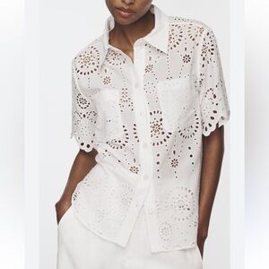 NWT Zara Cutwork Embroidery Button Down Top
In White